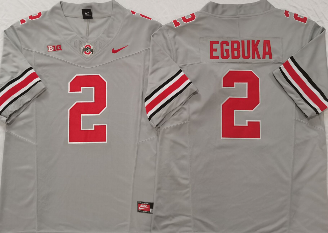 Men's Ohio State Buckeyes Emeka Egbuka #2 Grey Jersey
